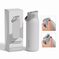 Bouteille d'eau isotherme en acier inoxydable à double paroi avec logo personnalisé, couvercle à bec verrouillable et bouton-poussoir, vente en gros