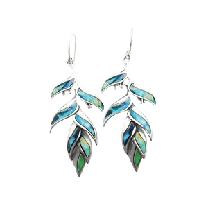 Orecchini pendenti Bohemia placcati in argento da donna, a forma di pianta con intarsio a conchiglia e montatura a castone, gioielli alla moda per feste - Product Image 1