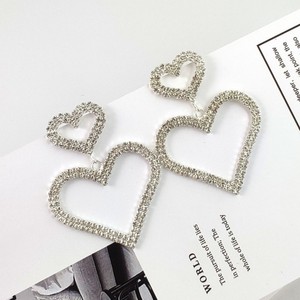 Women Luxury Shiny Full White Rhinestone <strong>Heart</strong> <strong>Dangle</strong> <strong>Earrings</strong> Fashion Personality Hollow Out Two <strong>Heart</strong> Pendant <strong>Earrings</strong> - Product Image 4