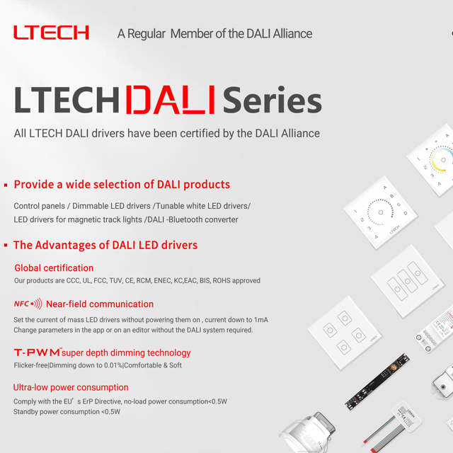 Ltech LED Driver DALI 2 DT6 DT8 CCT Constant Voltage 24V 12V 36w 75w 100w 150w 240w RGBW PWM Flicker Free Dimmable LED Driver