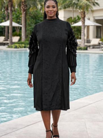 Robe longue élégante unie à perles coupe droite - 100% Polyester avec panneau frontal texturé, tenue africaine pour l'église 130cm