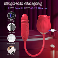 Saugender Rosen-Vibrator für Frauen mit Teleskop-Stoßdildo G-Punkt-Saugfunktion Klitoris-Doppelstimulator Paar-Sexspielzeug für Erwachsene