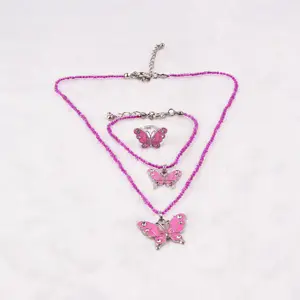 Mode niedlichen rosa Schmetterling Anhänger Perlen Halskette Kinder Schmuck Set