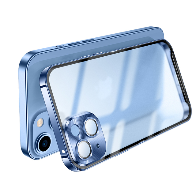 Lockable Magnetic Case for iPhone 13 Camera Lens Magnetic Adsorption Double-Sided Screen Protector Clear Back Metal Phone Case
