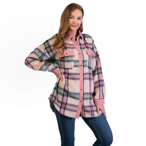 Veste d'automne en flanelle pour femmes, manteau rose à carreaux, à boutons, collection 2022 - Product Image 5