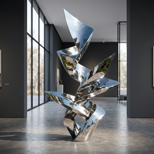 Escultura de Acero Inoxidable con Cinta Abstracta Retorcida, Acabado Espejo, Decoración de Arte Moderno para Vestíbulo de Hotel o Plaza - Product Image 3