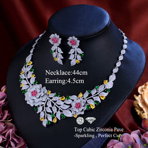 طقم مجوهرات الزفاف الفاخر الأفريقي بتصميم أزهار وأوراق شجر مرصع بالزركونيا المكعبة ومطلي بالذهب للنساء - Product Image 6