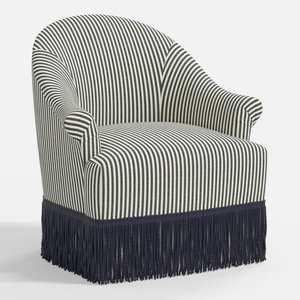 Chaise pivotante rembourrée en tissu à rayures de luxe haut de gamme avec garniture à franges Salon Élégance Tassel Accent Canapé Chaises pour hôtel - Product Image 2