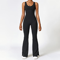 Nouvelle Arrivée Combinaison de Yoga Dos Nu à Bretelles Double Couche Extensible dans les Quatre Sens Respirante Légère Sans Coutures Jambes Amples pour la Gym