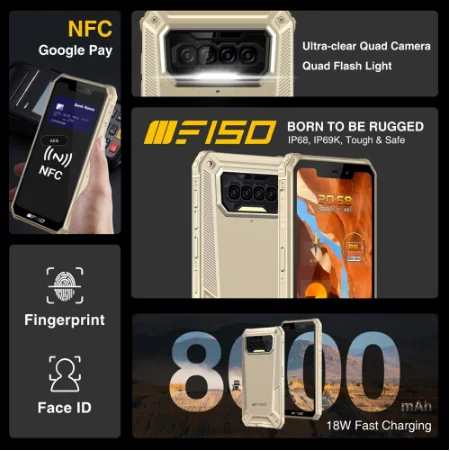 スマートフォン本体 OUKITEL FISO F150 F150 Outdoor Smartphone without Contract, 6GB+64GB, 256GB
