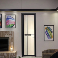 Diseño de Puerta de Dormitorio para Apartamento, Puerta Interior Impermeable con Marco de Aluminio Negro y Vidrio Esmerilado
