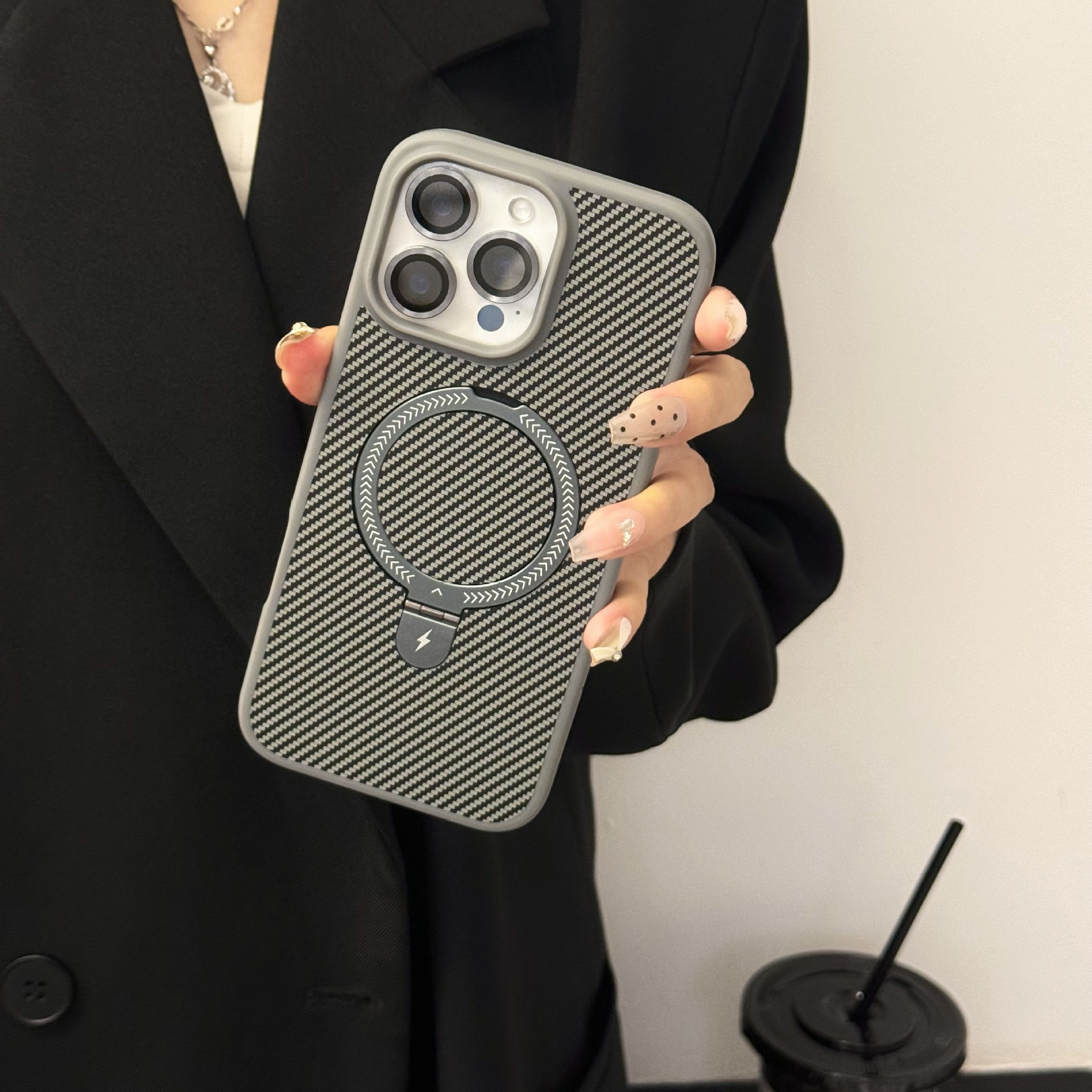 Grey carbon fiber pattern holder lens film