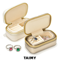 Boîtes à bijoux miniatures en gros avec fermeture éclair, logo personnalisé, style rétro européen, en cuir PU, portables, pour ranger bagues et boucles d'oreilles, emballages de bijoux