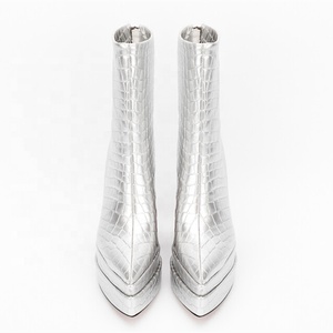 Bottes à talon carré pour adolescentes, chaussures quotidiennes à bout pointu, imprimé pierre, plateforme, fermeture éclair arrière, grande taille 45 - Product Image 3