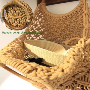 Organizzatore di borse estive in tessuto classico da <span class=keywords><strong>donna</strong></span> grande <span class=keywords><strong>borsa</strong></span> Tote da spiaggia con chiusura aperta a tracolla pieghevole - Product Image 4