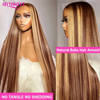 Perruque en dentelle HD 13x4, cheveux humains 100% naturels, lisses, de qualité supérieure, densité élevée, cuticules alignées, couleur mèches, vente en gros
