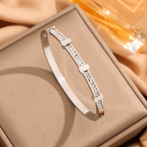 Waterproof Geometric Crystal Double Layer Open Bracelet for Women Stainless Steel Cuff <b>Bangles</b> Fashion Party Jewelry Gift - Product Image 4