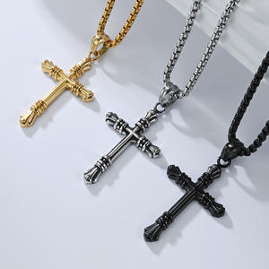 Stainless Steel <b>Cross</b> Necklace For Men Themed Pendant Sweater <b>Chain</b> Jewelry - Product Image 2