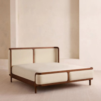 Lit en lin blanc de luxe italien, taille Queen, tête de lit à panneaux, cadre en bois de chêne massif, meubles de chambre à coucher pour la maison et l'hôtel