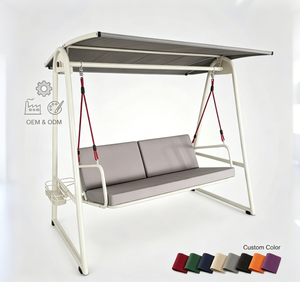 Dondolo da Giardino in Metallo Personalizzato per 2 Persone con Portabicchieri e Tettuccio Regolabile, Sedia <span class=keywords><strong>a</strong></span> Dondolo Sospesa per Veranda - Product Image 1