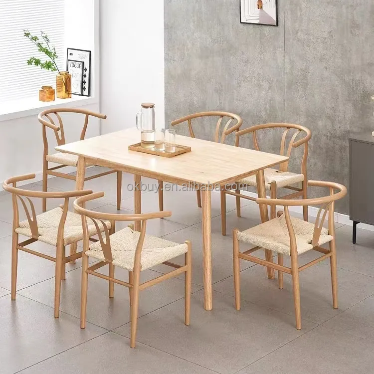 Wholesale cheap price wooden restaurant furniture Wishbone solid wood Y shape Ash wood Y-Chair dining Chairs with arm rest