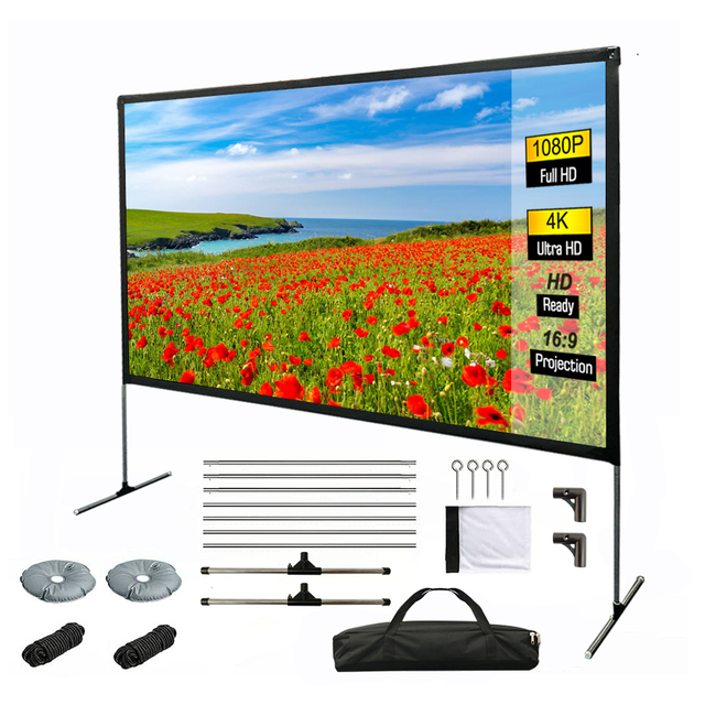 80\" 16:9 HD 4K Portable Projector Screen Stand Lightweight Freestanding Foldable for Indoor/Outdoor Movie Projection Display