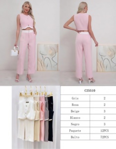 Comodo7 femmes mode européenne américaine Unique croisé costume gilet jambe large pantalon combinaisons combishorts avec plumes - Product Image 1