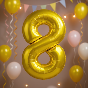 Globo de aluminio metálico con el número 8 dorado de Party Love, 100 cm, para decoración de fiestas de cumpleaños infantiles - Product Image 2