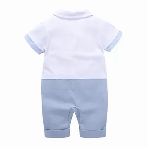 In magazzino MOQ 1pc Fancy maniche corte Summer Baby Suit neonato vestiti 0 3 6 9 12 mesi pagliaccetti con simpatico papillon