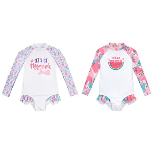 Roupa de banho infantil para bebês, roupa de praia de mermaid, roupa de banho de manga comprida para meninas, roupa de banho de praia com estampa personalizada OEM