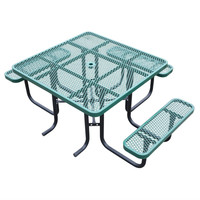 Mesa de comedor de pícnic para Discapacitados de Metal comercial al aire libre, juego de muebles de jardín, Patio exterior de acero, mesa de café externa con Banco