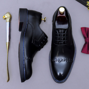 Leather upper men's business formal dress shoes with laces, low heel, comfortable and casual design - Product Image 5