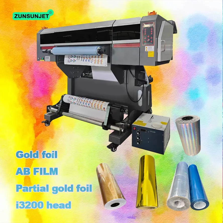 ZUNSUNJET mesin cetak Dtf, digital 30Cm 60Cm Led Uv Xp600 I3200 Format besar Printer Uv Dtf