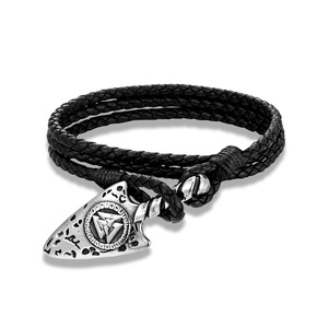 Bracelet en cuir tissé noir de style nordique, pendentif flèche, bijoux unisexes en argent tibétain - Product Image 5