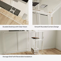 Bureau d'ordinateur en forme de L en acrylique transparent avec étagère de rangement réversible Conception de vision claire durable Coins arrondis lisses