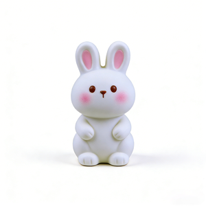 ตุ๊กตากระต่ายเรซิ่นน่ารัก รูปปั้นกระต่ายสีขาวสไตล์คาวาอิ พร้อมหัวใจสีชมพูสำหรับตกแต่งโต๊ะ - Product Image 1