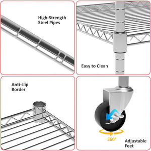 Scaffalatura a 5 livelli con ruote OEM & ODM NSF commerciale regolabile Wire Rack di stoccaggio in metallo ripiano in metallo Utility Wire Rack <span class=keywords><strong>argento</strong></span> - Product Image 2