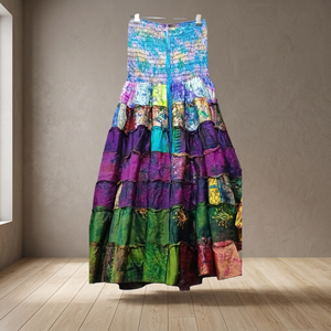 Handmade Bohemian Tie Dye Breathable 100% Cotton Floor-Length Women's <b>Skirt</b>-Festival Peasant Beach Style - Product Image 3