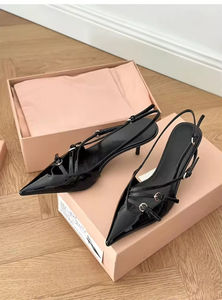 2024 Women's <b>Sexy</b> Black Korean Style Breathable High <b>Heels</b>-New Lacquered Leather Toe Slip-On Sandals for Summer - Product Image 6