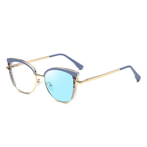 Nuevas monturas ópticas Cat Eye para mujer, anti luz azul, montura completa, lentes de PC con protección UV400. - Product Image 1