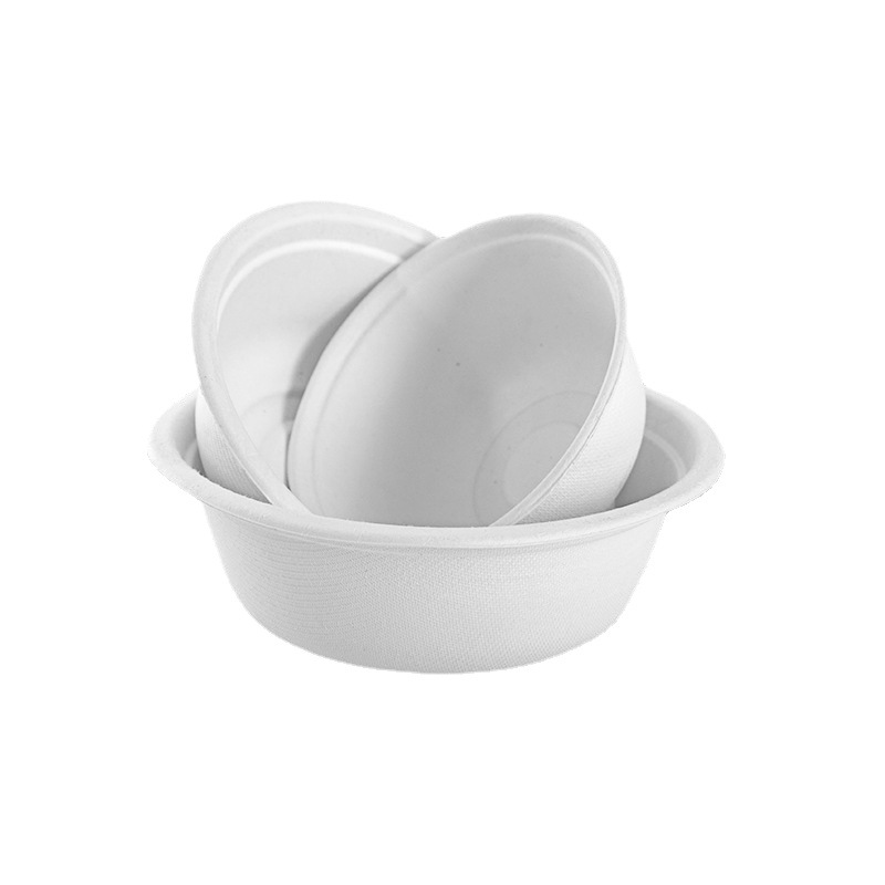 Wholesale Disposable Paper Pulp White Bowl 500ml Biodegradable Thicken Outdoor Bowl Plate Logo Available