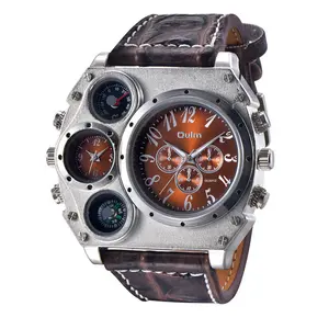 Oulm 1349 새로운 스포츠 시계 남성 슈퍼 빅 다이얼 남성 쿼츠 시계 장식 온도계 나침반 럭셔리 남성 손목 시계