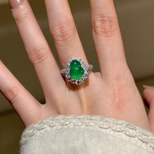 Bague en chalcédoine verte en forme de gourde, nouveau style chinois, argent pur S925, bague sertie de diamants, bijoux de niche uniques - Product Image 2