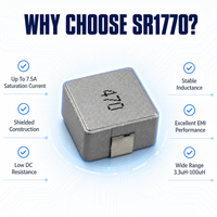 Inducteur CMS SR1770 3.3uH 47uH 100uH 4R7, Inducteur de puissance à puce de classe D, blindé, à noyau magnétique en fer, pour courant élevé