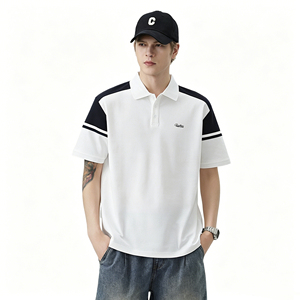 เสื้อโปโลแขนสั้นผู้ชาย ลายบล็อกสีสันสดใส แต่งแถบตัดกัน สไตล์ลำลอง เหมาะสำหรับเล่นกอล์ฟ พร้อมโลโก้ปัก - Product Image 1
