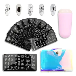 Modelo de transferência de imagens de flores para desenho de unhas, ferramenta de manicure DIY, placas de estampagem para nail art