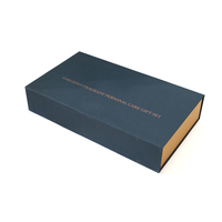 Boîte cadeau rigide de luxe en bleu foncé avec structure intérieure dorée, boîte durable et pliable pour offrir des cadeaux haut de gamme