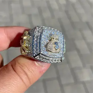 hip hop ring 18k gold plated 925 sterling silver rings vvs D color diamond moissanite emerald cut engagement ring men vvs desi