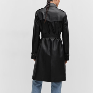 Abrigo de Cuero para Mujer de Alta Calidad, Diseño de Moda Invernal, Cuello Camisero, Diseño Personalizado, Manga Larga - Product Image 2