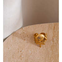 Bague ouverte réglable JINYOU 4310 en acier inoxydable plaqué or, style océan estival, avec coquillage et étoile de mer, haute qualité